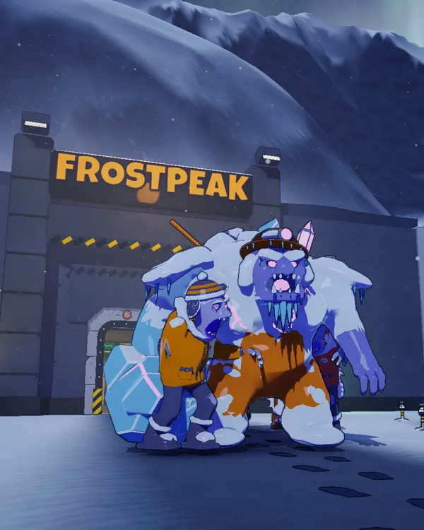 Avalanche, an ice-covered yeti boss, and a mutant in a parka at the Frostpeak gate.